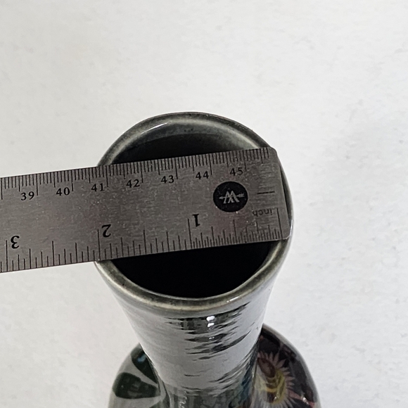 Vintage Mexico Tonala floral slate gray pottery vase - Picture 15 of 15